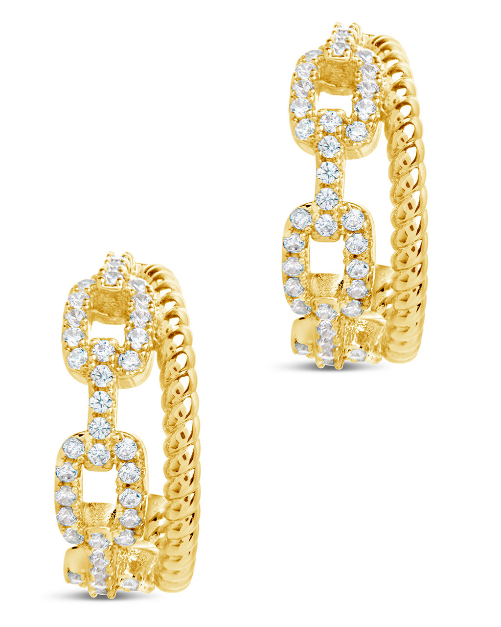 Rope & CZ Chain Link Stud Hoops Earring Sterling Forever 