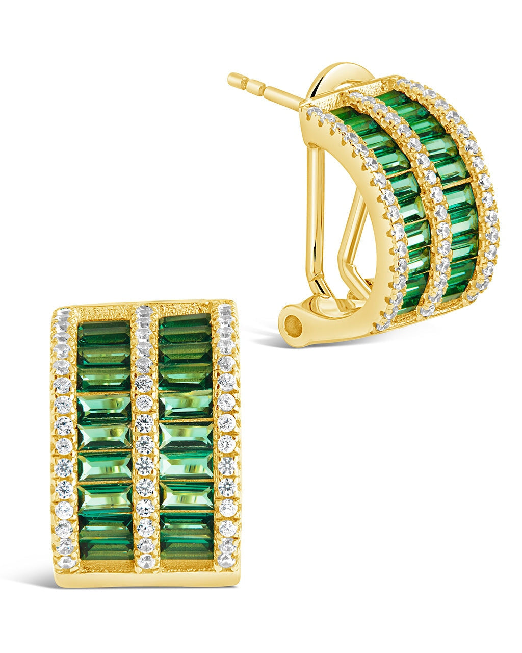 Serena CZ Hoops Earring Sterling Forever Gold Emerald 