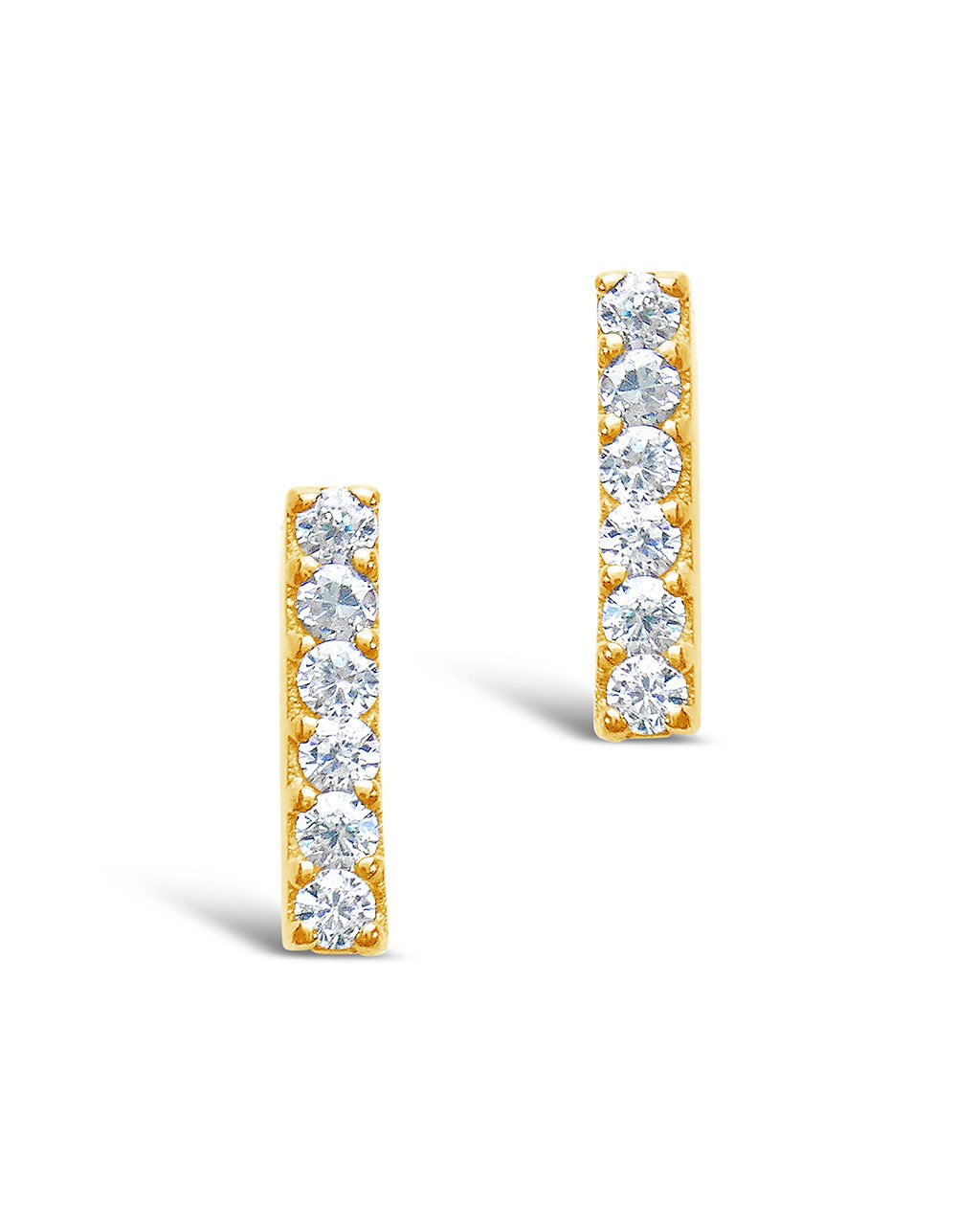 14K Gold Plated Sterling Silver Pave CZ Bar Studs Earring Sterling Forever Gold 
