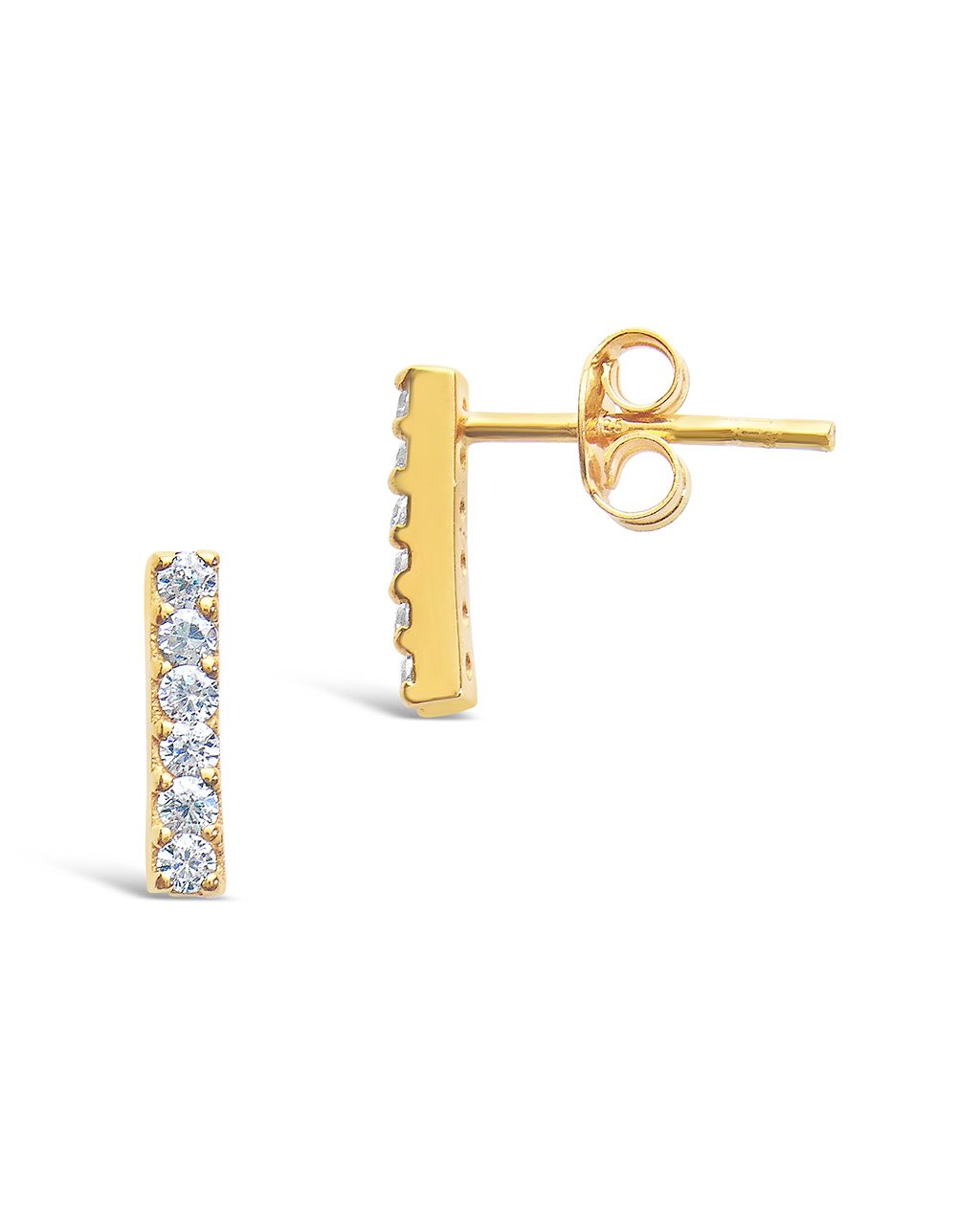 14K Gold Plated Sterling Silver Pave CZ Bar Studs Earring Sterling Forever 