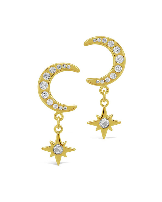 CZ Crescent & Star Drop Studs - Sterling Forever