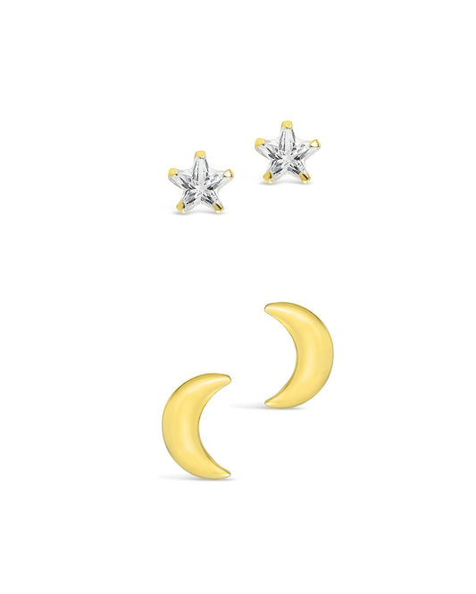Sterling Silver Crescent & CZ Star Stud Set - Sterling Forever