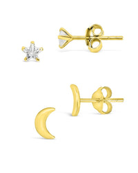 Sterling Silver Crescent & CZ Star Stud Set - Sterling Forever