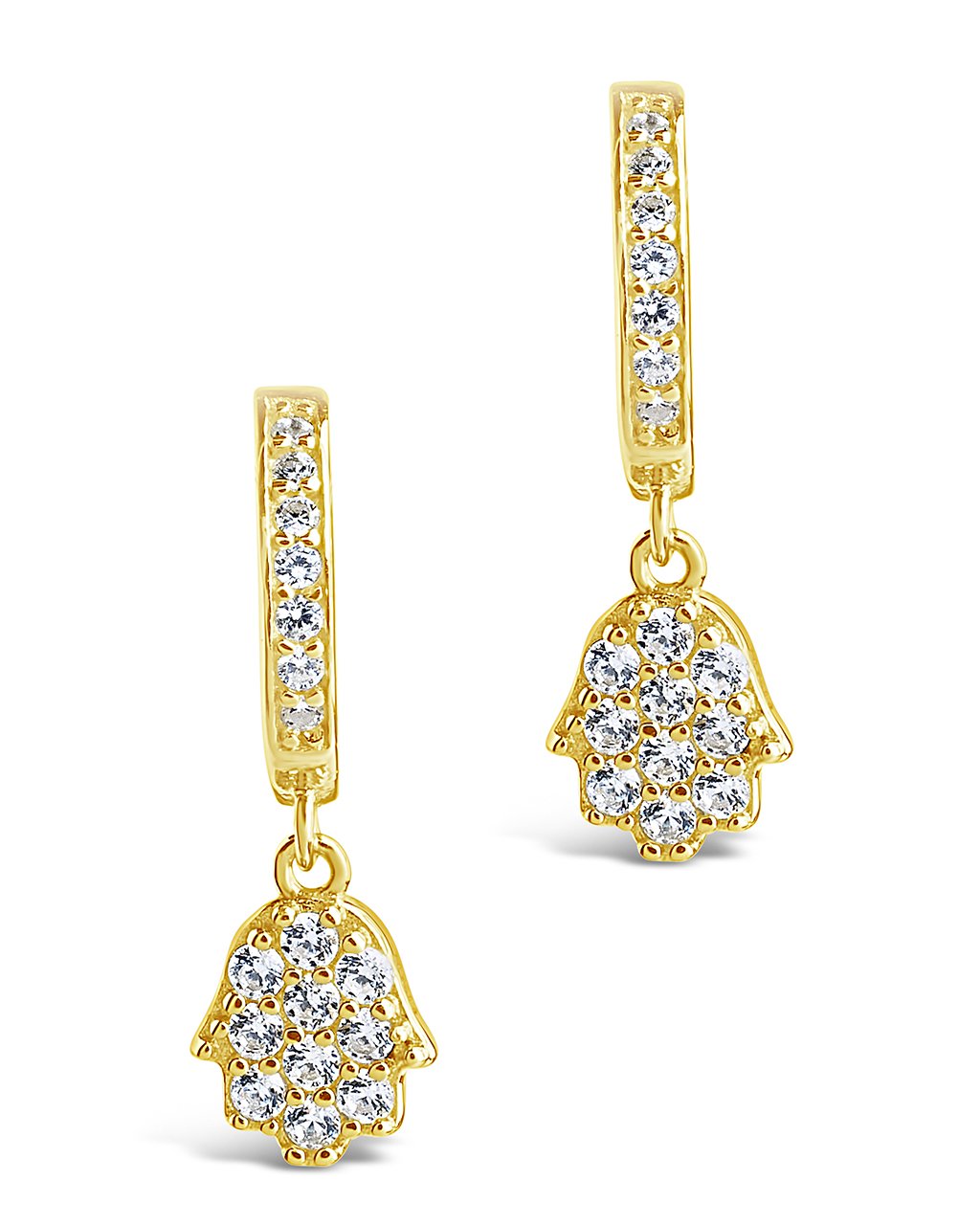 Sterling Silver CZ Hamsa Micro Hoops Earring Sterling Forever Gold 