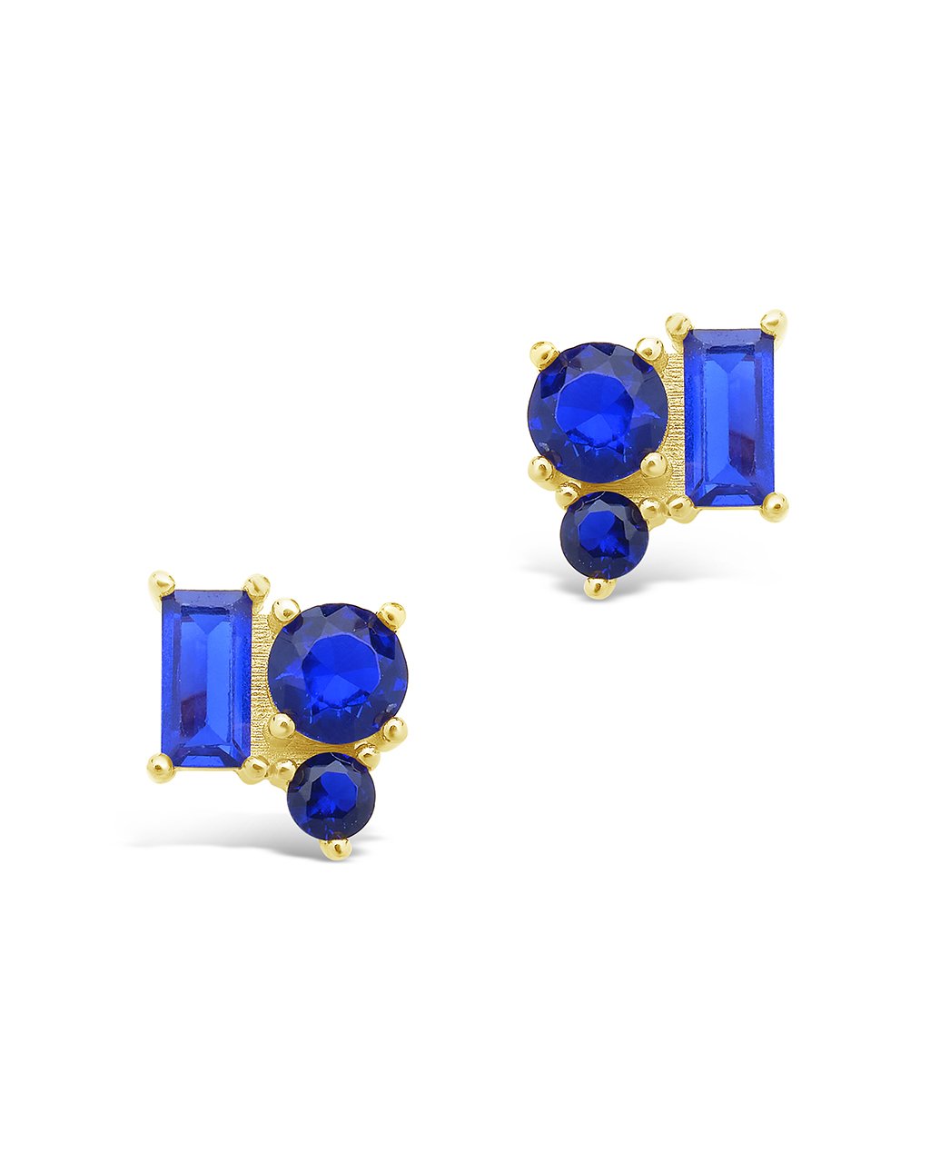 Sterling Silver CZ Cluster Studs Earring Sterling Forever Gold Sapphire 