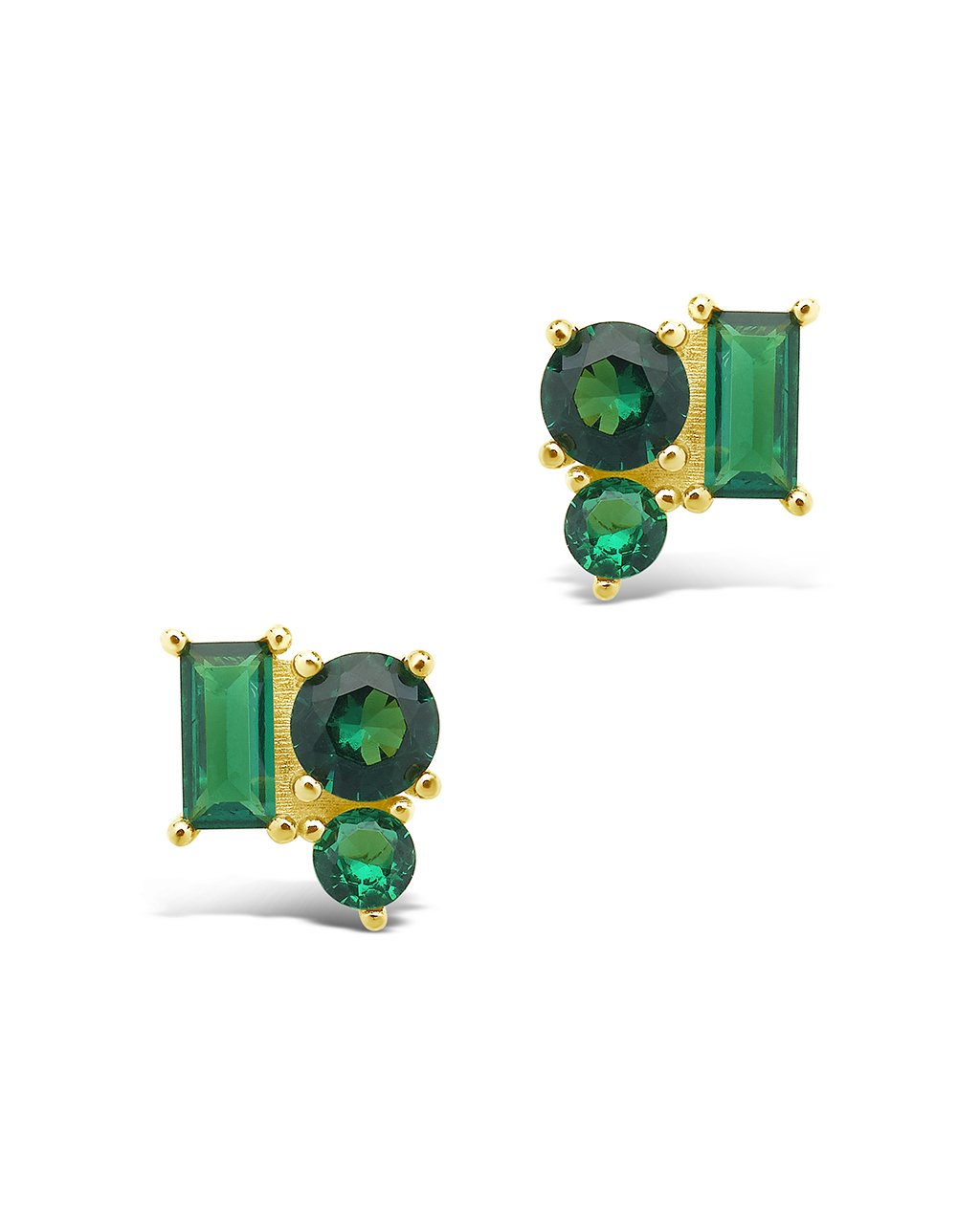 Sterling Silver CZ Cluster Studs Earring Sterling Forever Gold Emerald 