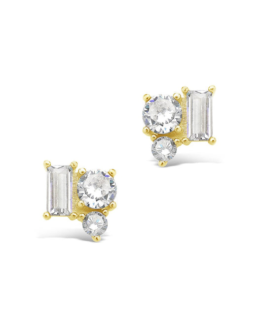 Sterling Silver CZ Cluster Studs Earring Sterling Forever Gold Clear 