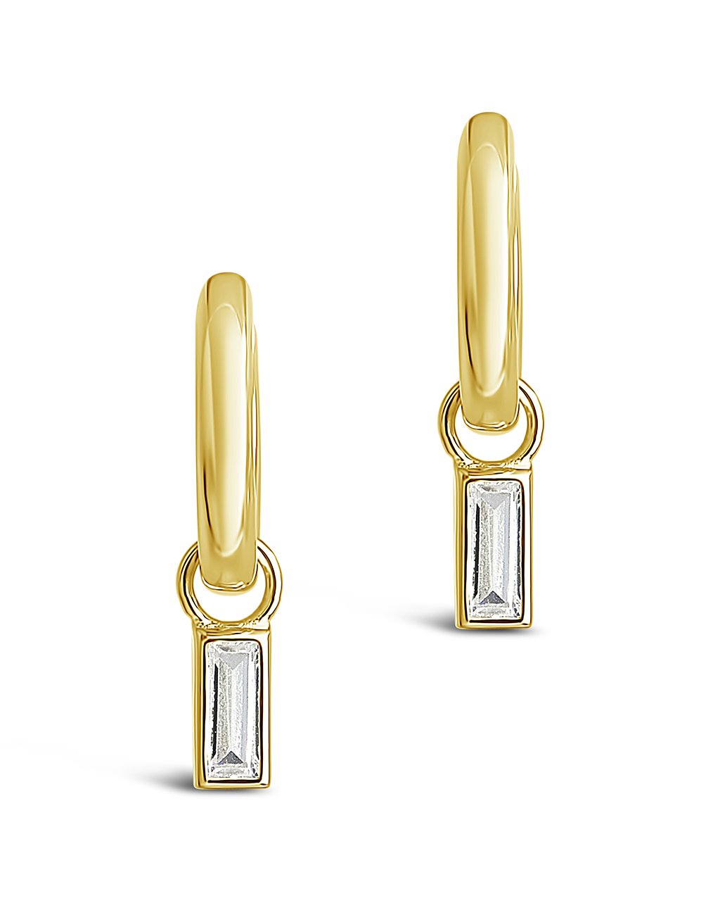 Sterling Silver Baguette CZ Micro Hoops Earring Sterling Forever Gold 