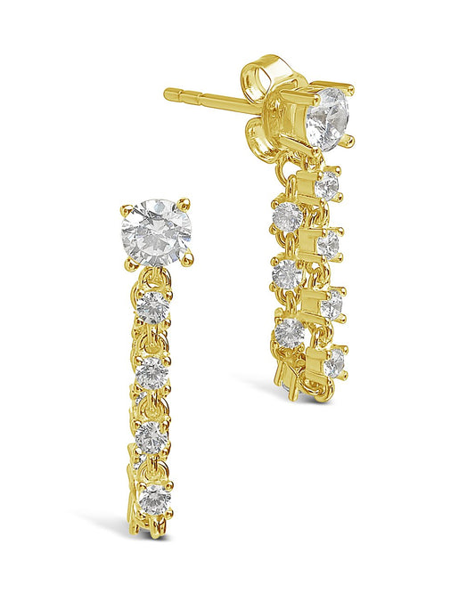 Sterling Silver CZ Chain Drop Studs Earring Sterling Forever 