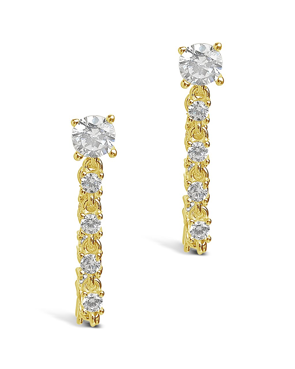 Sterling Silver CZ Chain Drop Studs Earring Sterling Forever Gold 