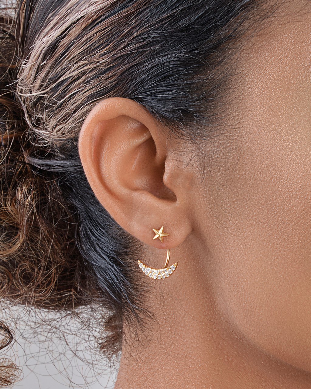 Sterling Silver Star & Crescent CZ Stud Jacket Earrings Earring Sterling Forever 