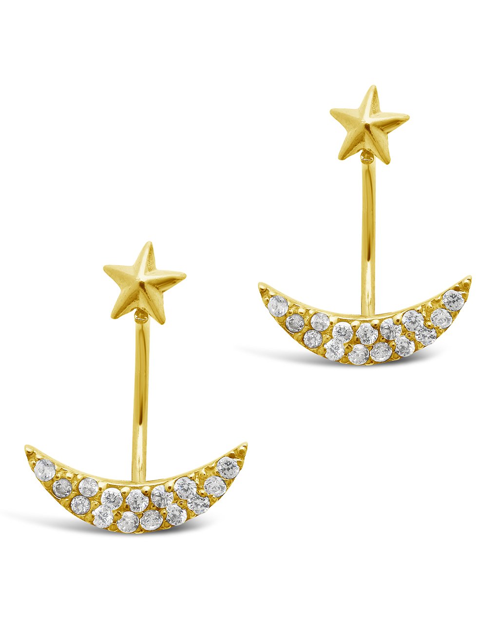 Sterling Silver Star & Crescent CZ Stud Jacket Earrings Earring Sterling Forever Gold 
