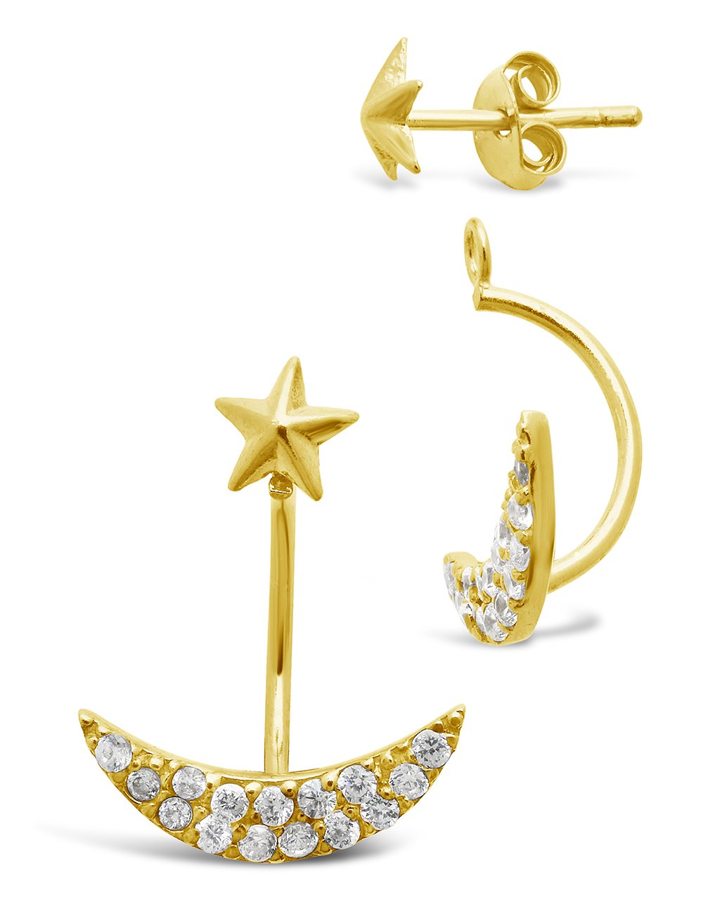 Sterling Silver Star & Crescent CZ Stud Jacket Earrings Earring Sterling Forever 