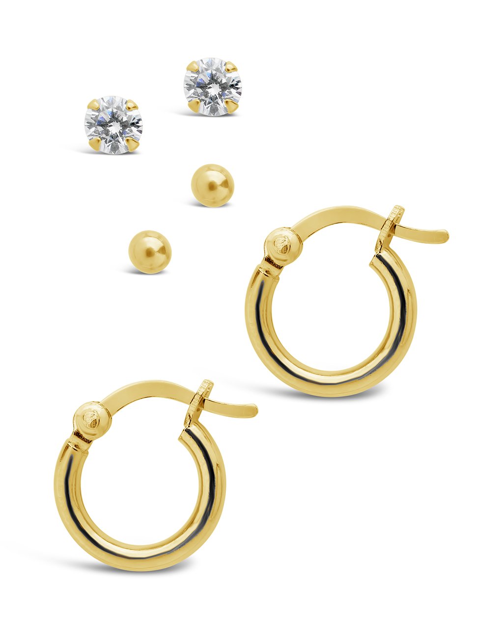 Sterling Silver Sphere, CZ Stud, & Hoop Set of 3 Earring Sterling Forever Gold 