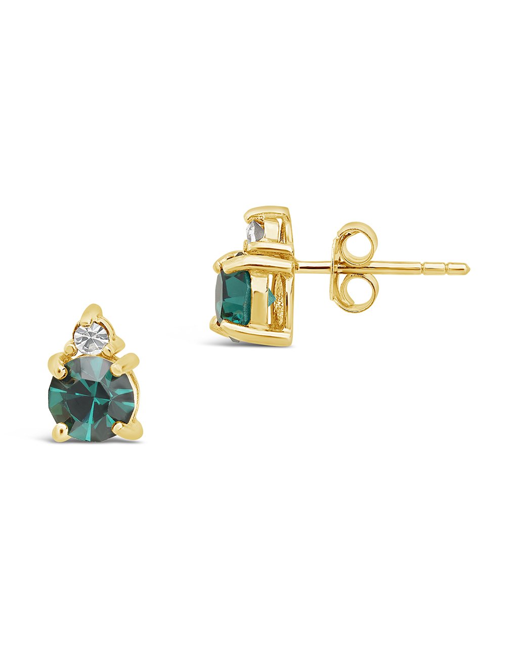 Sterling Silver Birthstone Studs Earring Sterling Forever Gold May / Emerald 