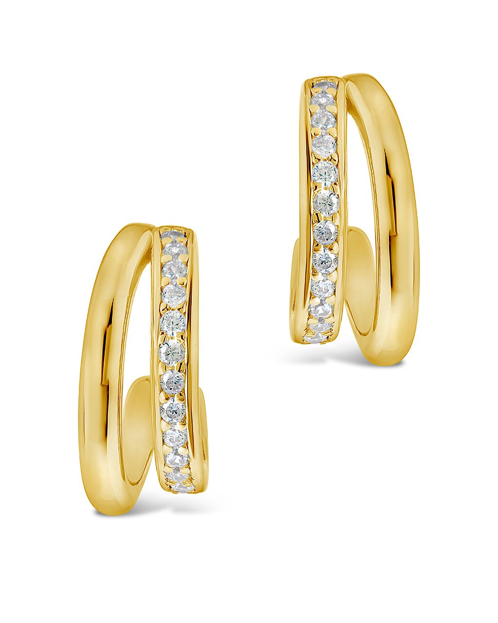 Sterling Silver Polished & CZ Suspender Hoops Earring Sterling Forever Gold 