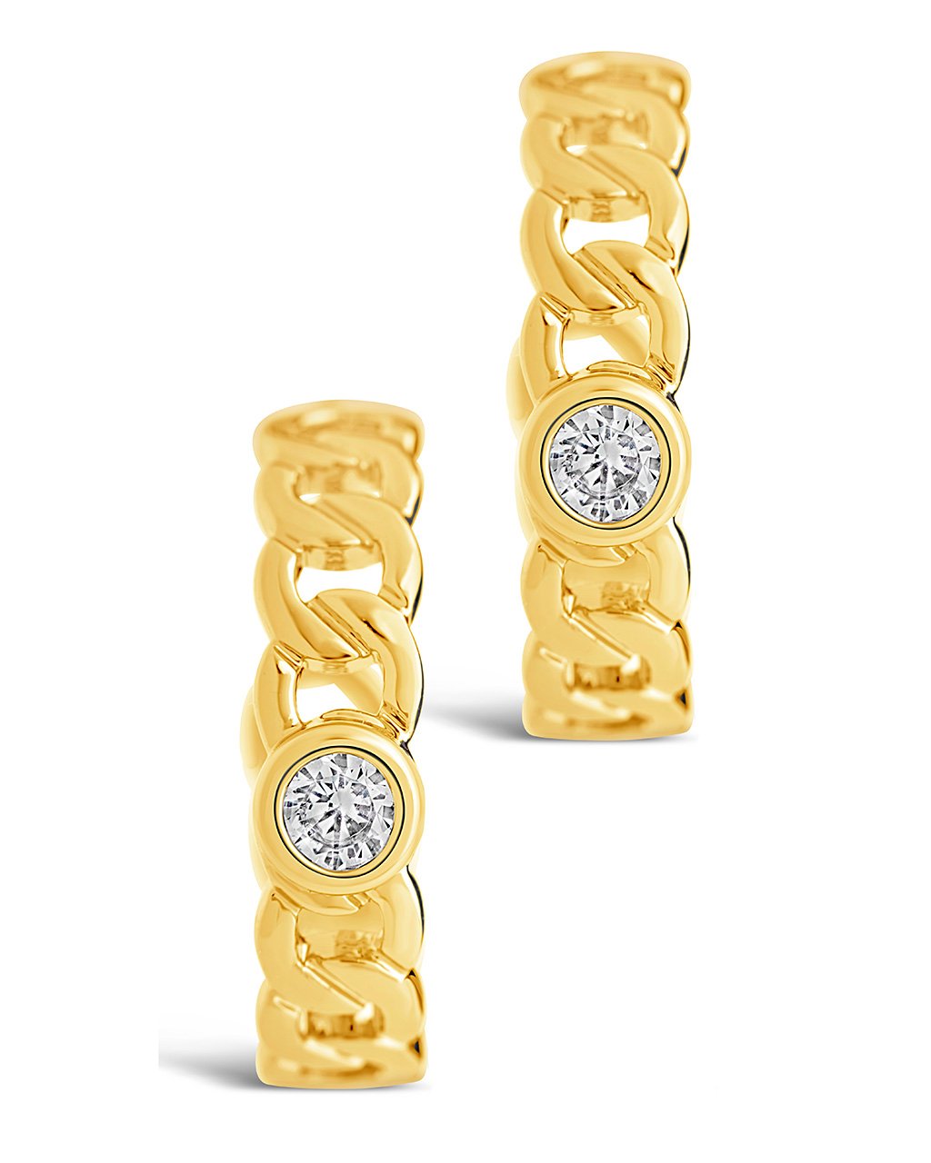 Sterling Silver Curb Chain Hoops with Bezel CZ Earring Sterling Forever 