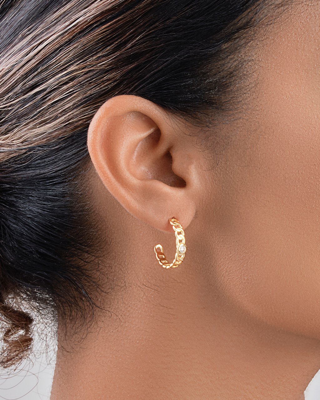Sterling Silver Curb Chain Hoops with Bezel CZ Earring Sterling Forever 