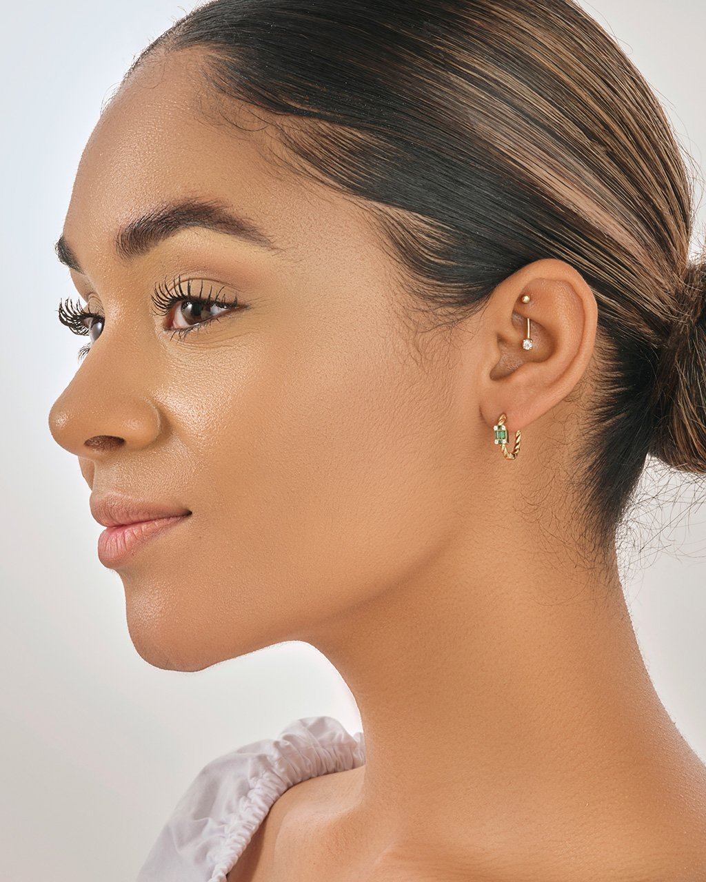 Sterling Silver Braided Micro Hoops with Emerald Baguette CZ Stones Earring Sterling Forever 