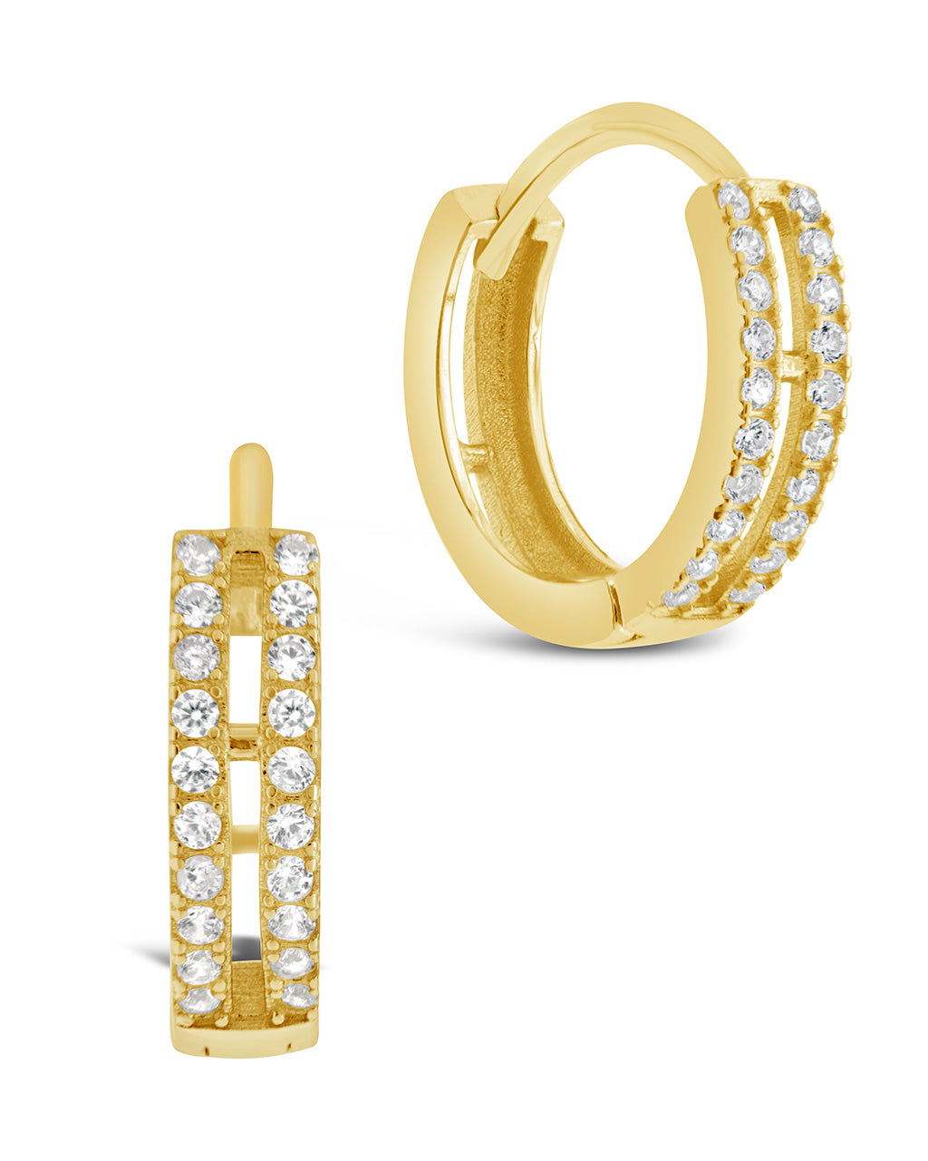 Sterling Silver Double Row Crystal Huggie Hoops Earring Sterling Forever Gold 