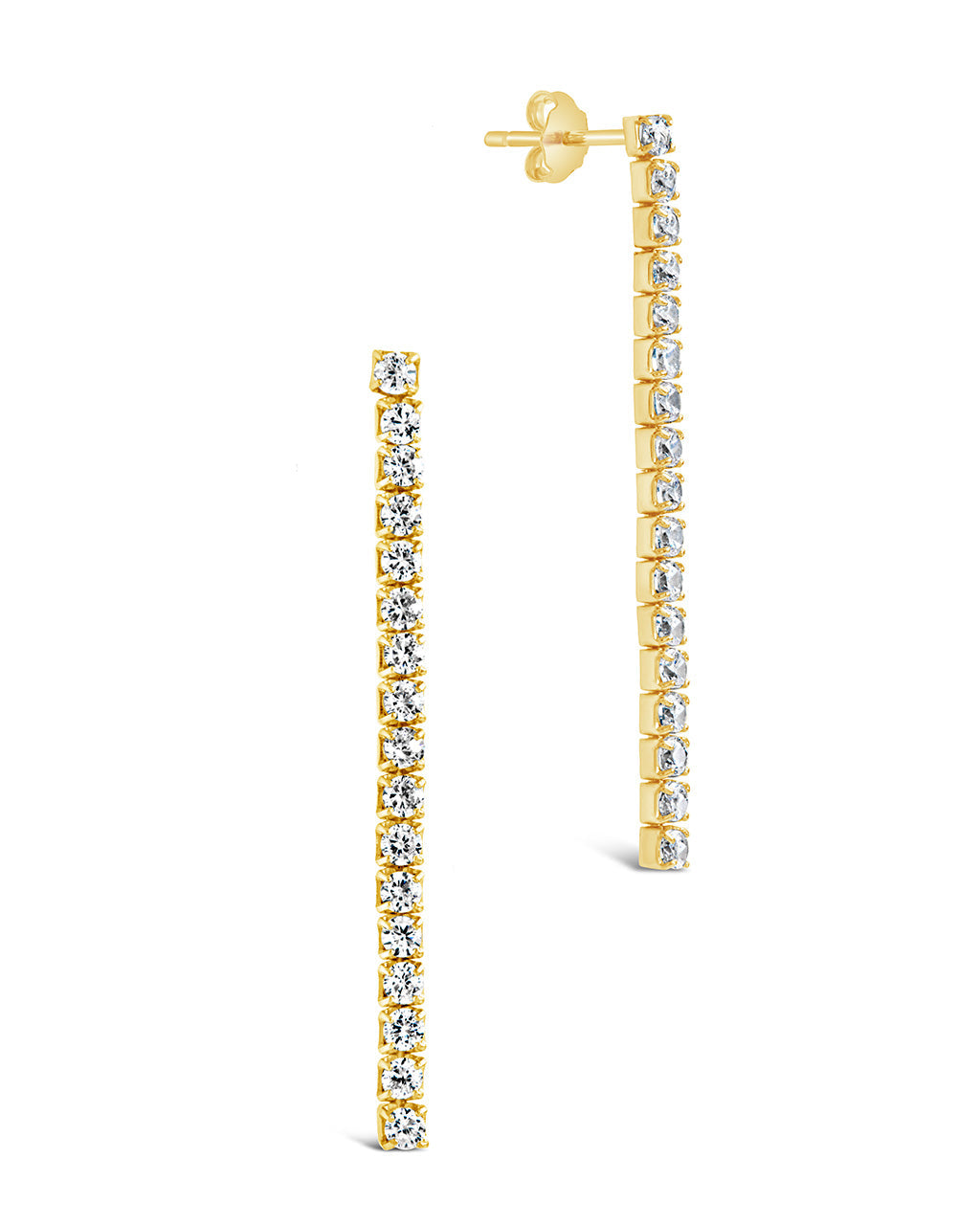 Sterling Silver CZ Linear Drop Earrings Earrings Sterling Forever Gold 