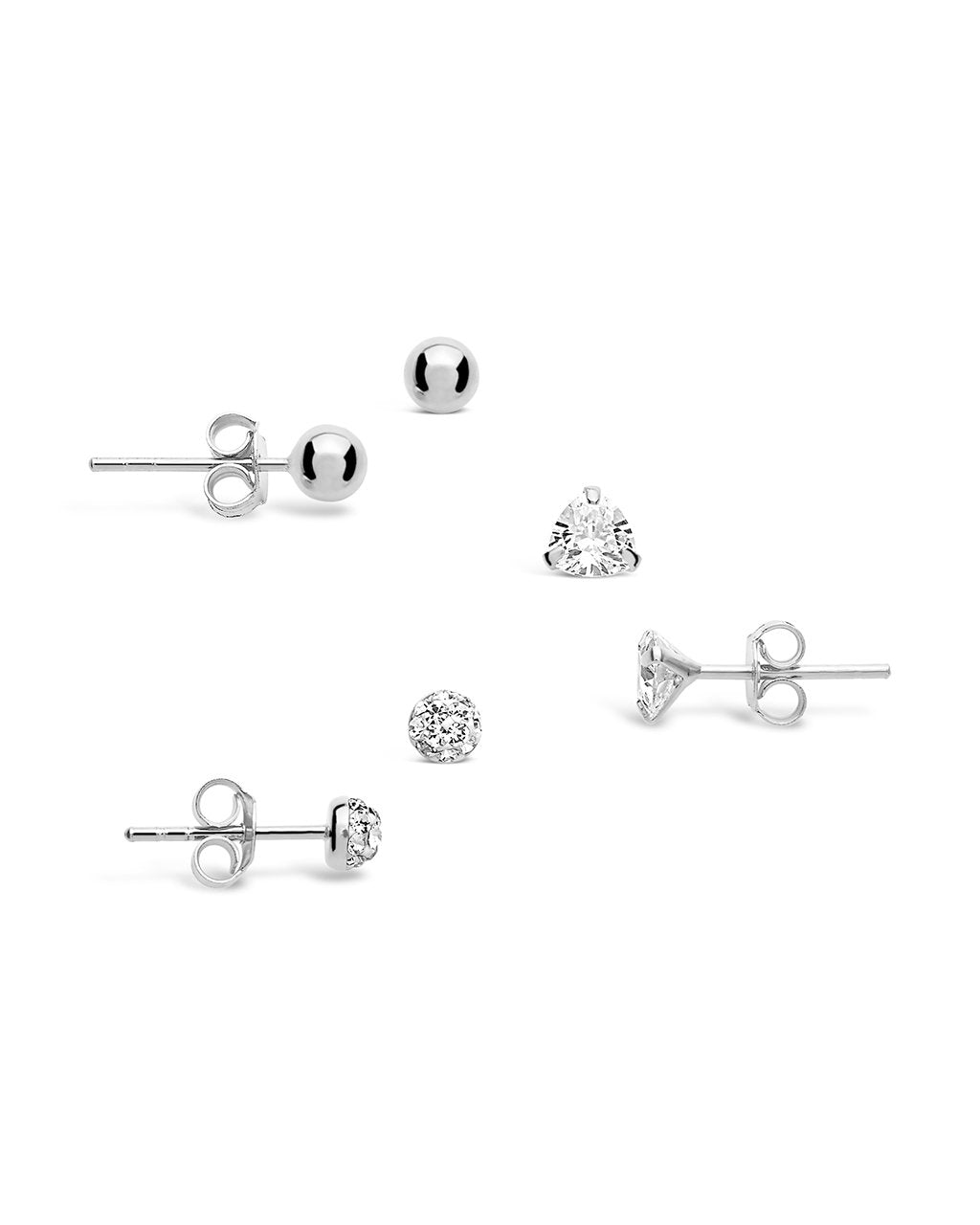 Sterling Silver CZ & Bead Stud Earring Set of 3 - Sterling Forever