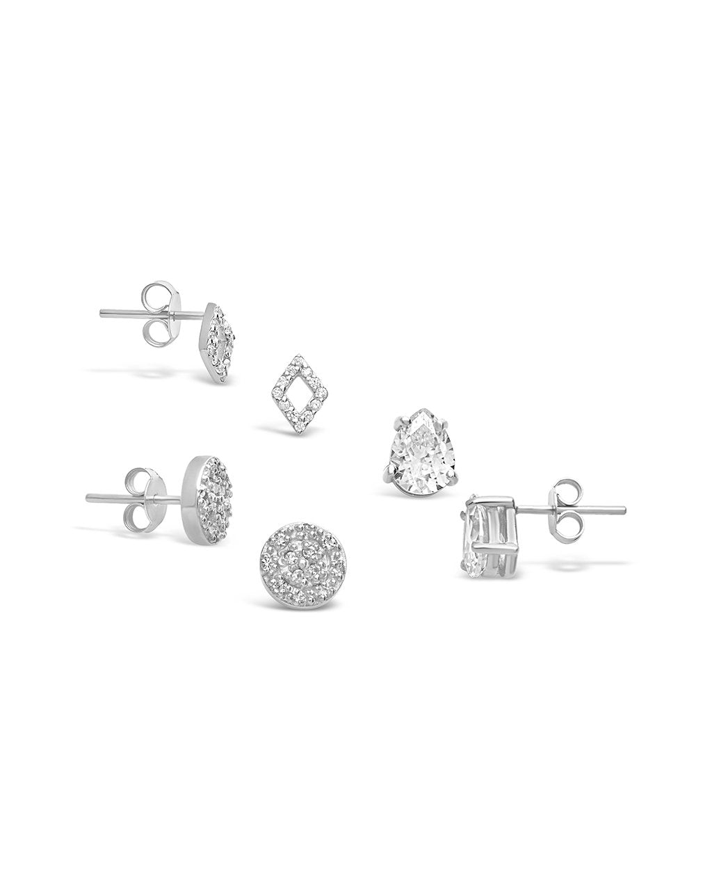 Sterling Silver CZ Geo Stud Earring Set of 3 - Sterling Forever