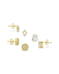 Sterling Silver CZ Geo Stud Earring Set of 3 - Sterling Forever