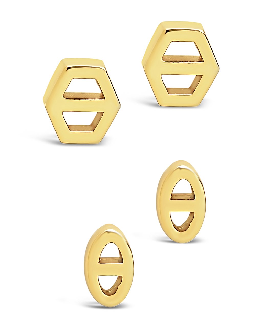 Geometric Anchor Chain Link Stud Set Earring Sterling Forever Gold