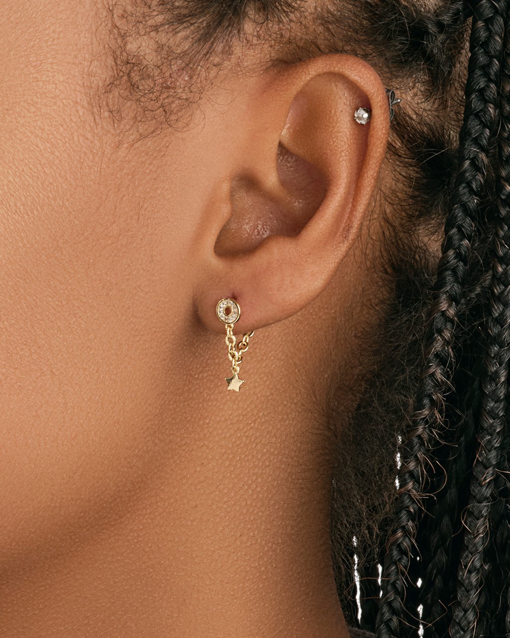 Moon & Star Chain Drop Studs Earring Sterling Forever 