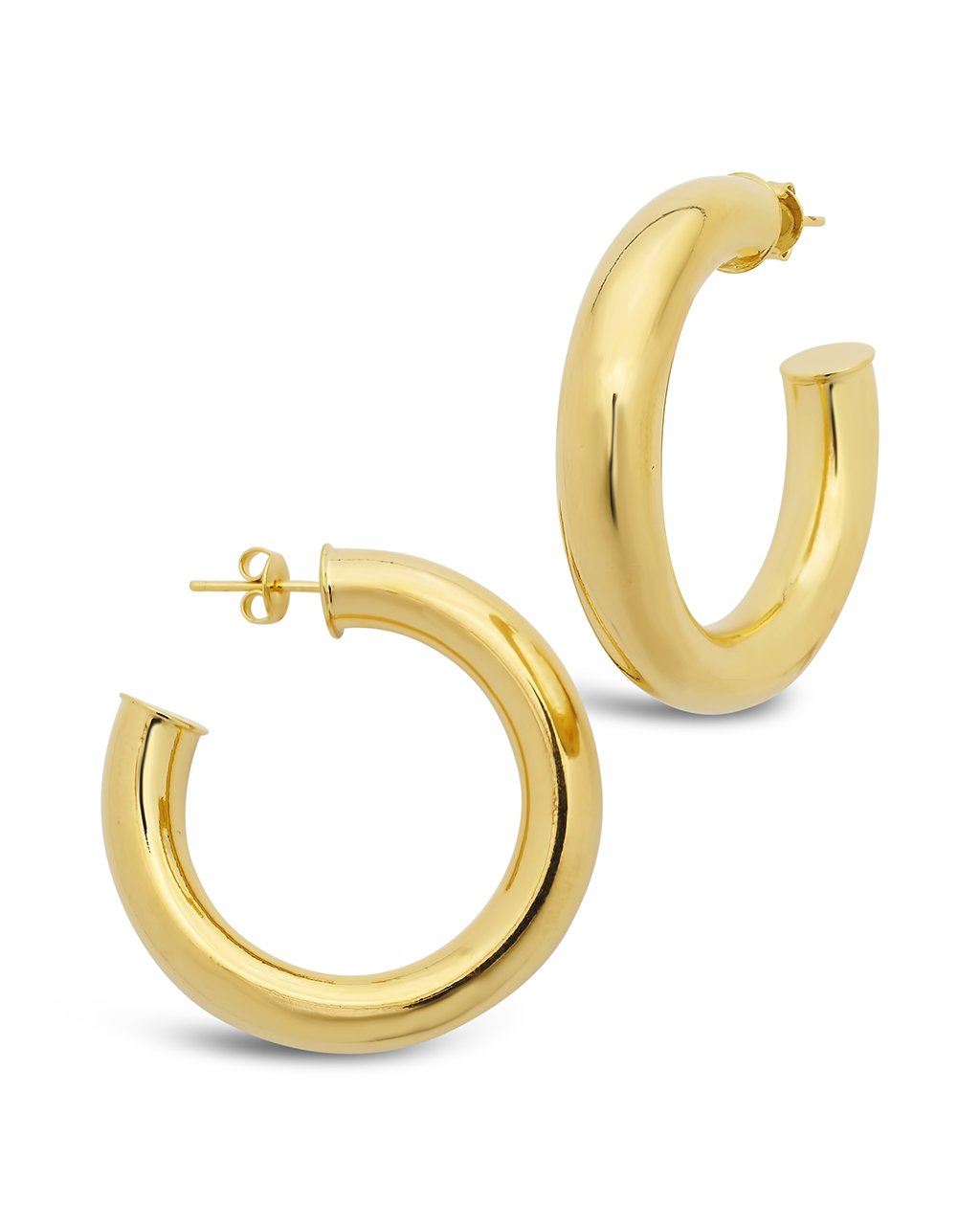 Thick Hollow Hoops Earring Sterling Forever Gold 