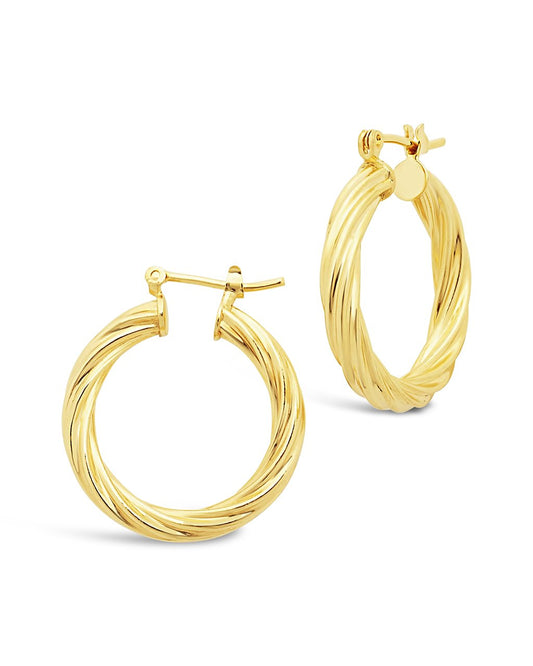 Twisted Hollow Hoops Earring Sterling Forever Gold 