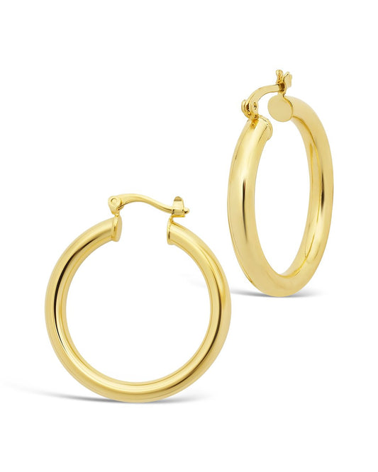 Chunky Tube Hoops Earring Sterling Forever Gold Large (1.25") 