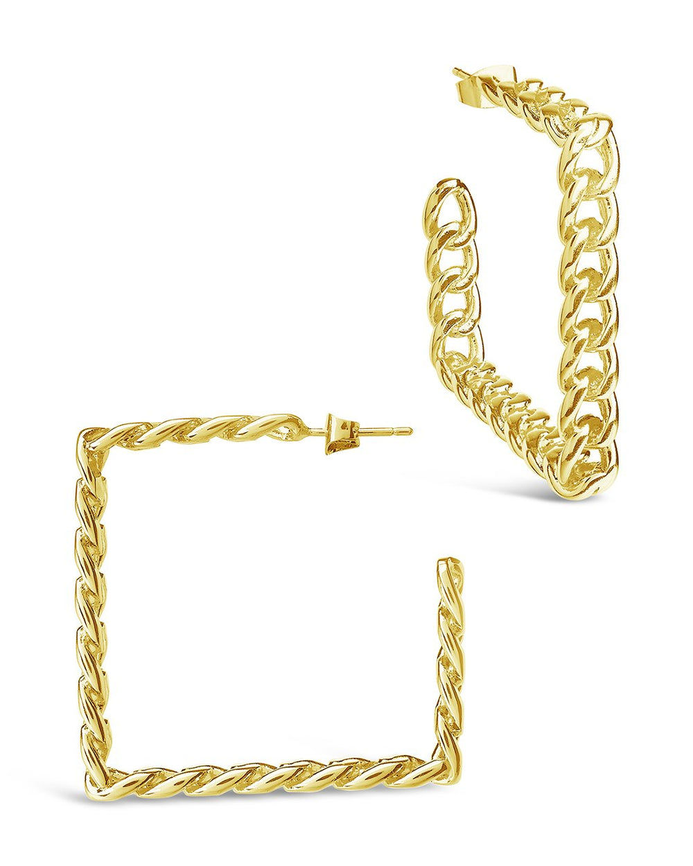 Square Cuban Link Hoops Earring Sterling Forever Gold 