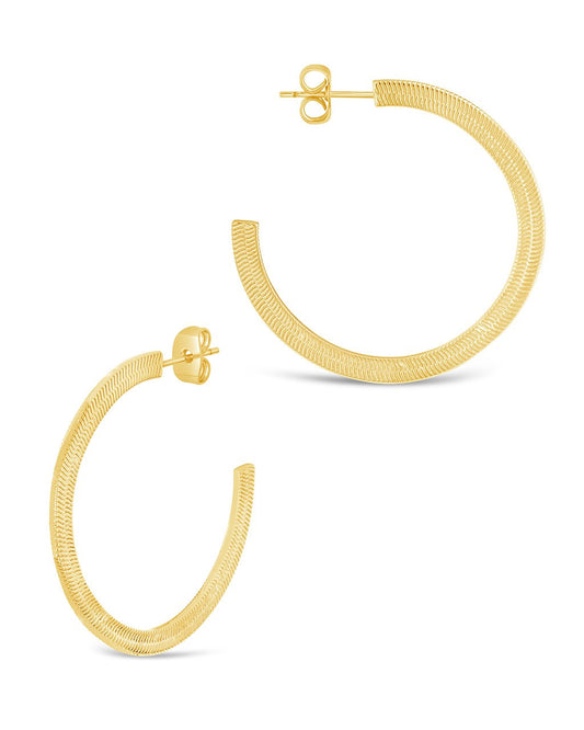 Herringbone Chain Hoops Earring Sterling Forever Gold 