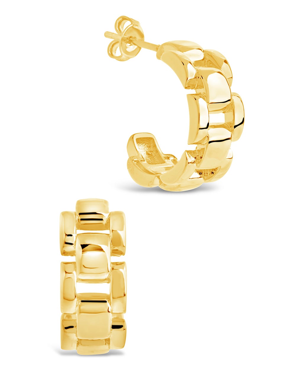Chain Link Huggie Hoops Earring Sterling Forever Gold 