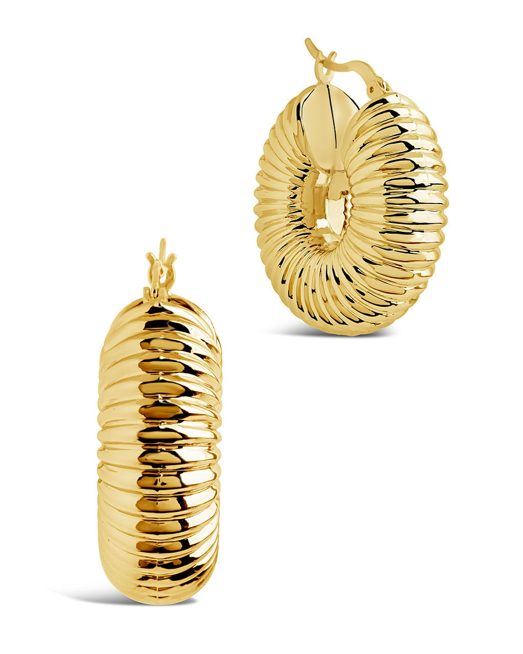 Ribbed Statement Hoops Earring Sterling Forever Gold 