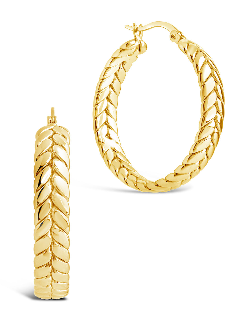 Double Row Herringbone Statement Hoops Earring Sterling Forever Gold 