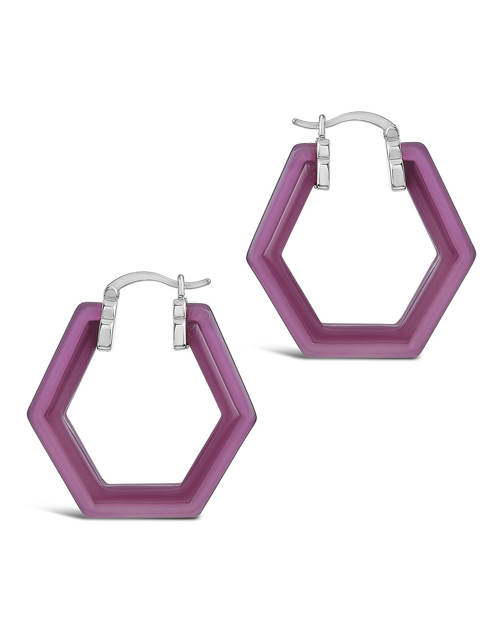 Lucite Hex Hoops Earring Sterling Forever Silver Sangria