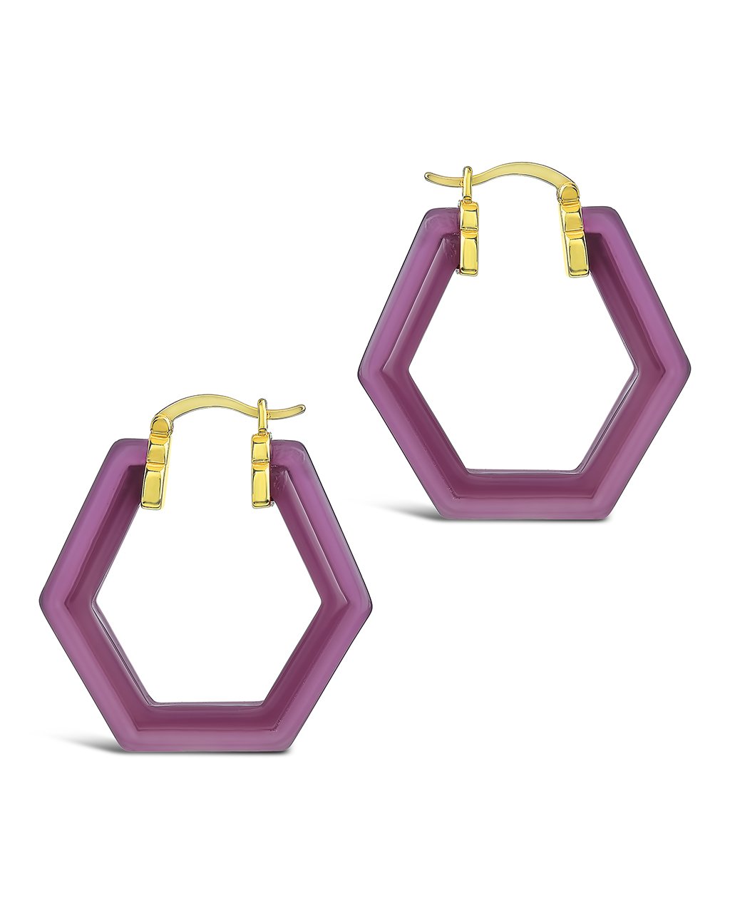 Lucite Hex Hoops Earring Sterling Forever Gold Sangria