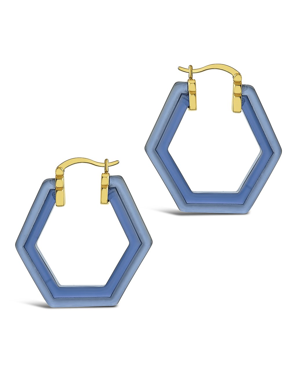 Lucite Hex Hoops Earring Sterling Forever Gold Sapphire
