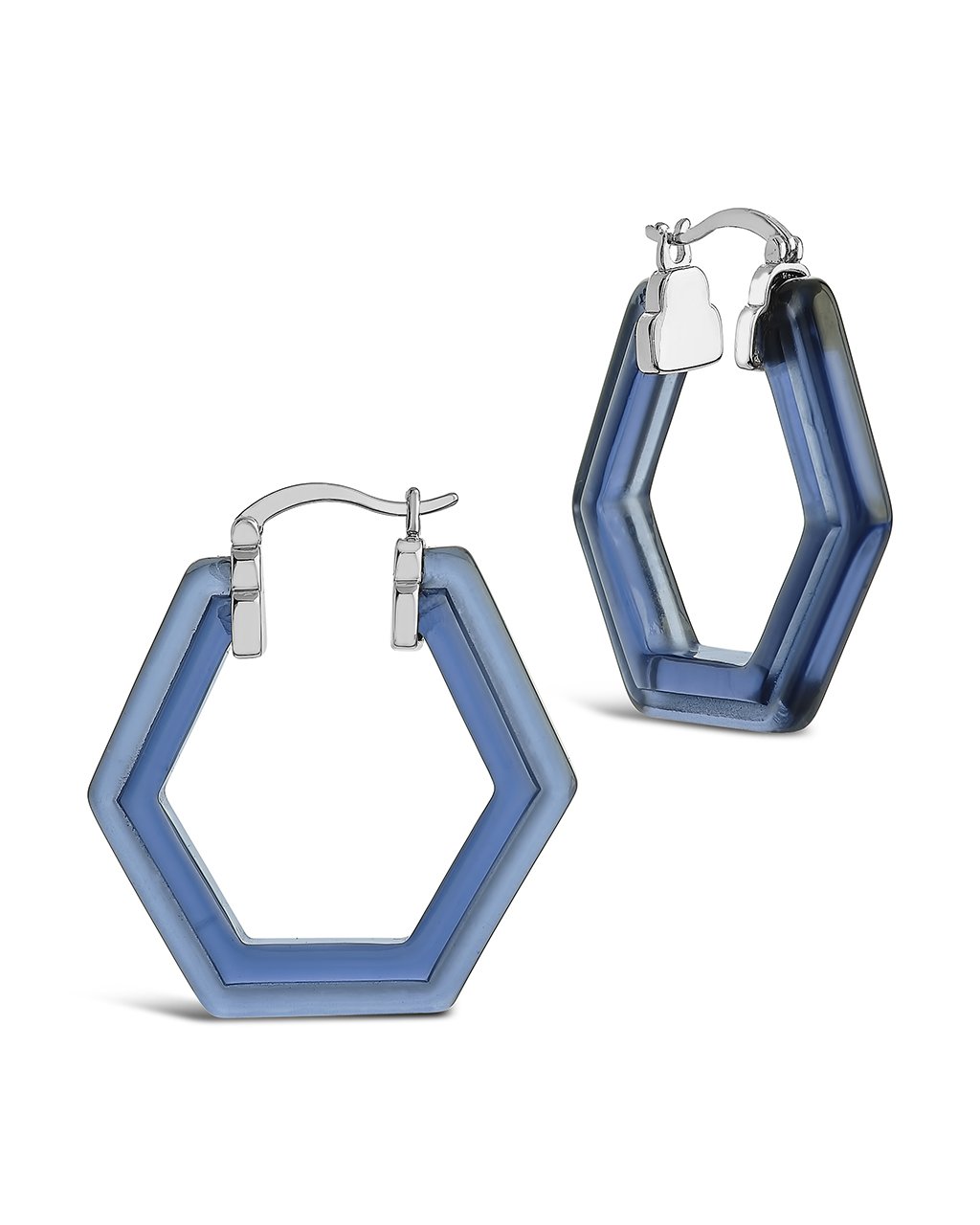 Lucite Hex Hoops Earring Sterling Forever Silver Sapphire