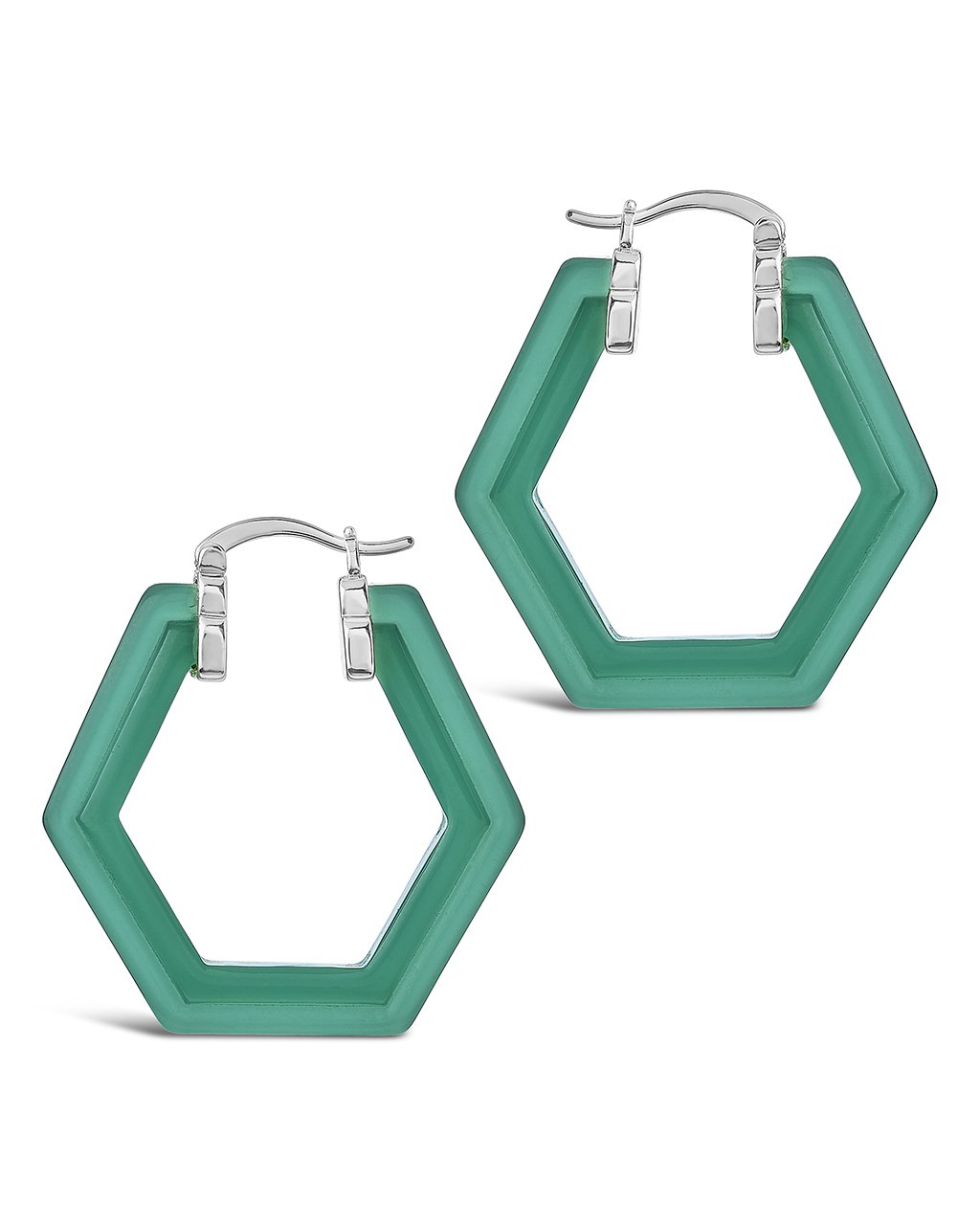 Lucite Hex Hoops Earring Sterling Forever Silver Forest