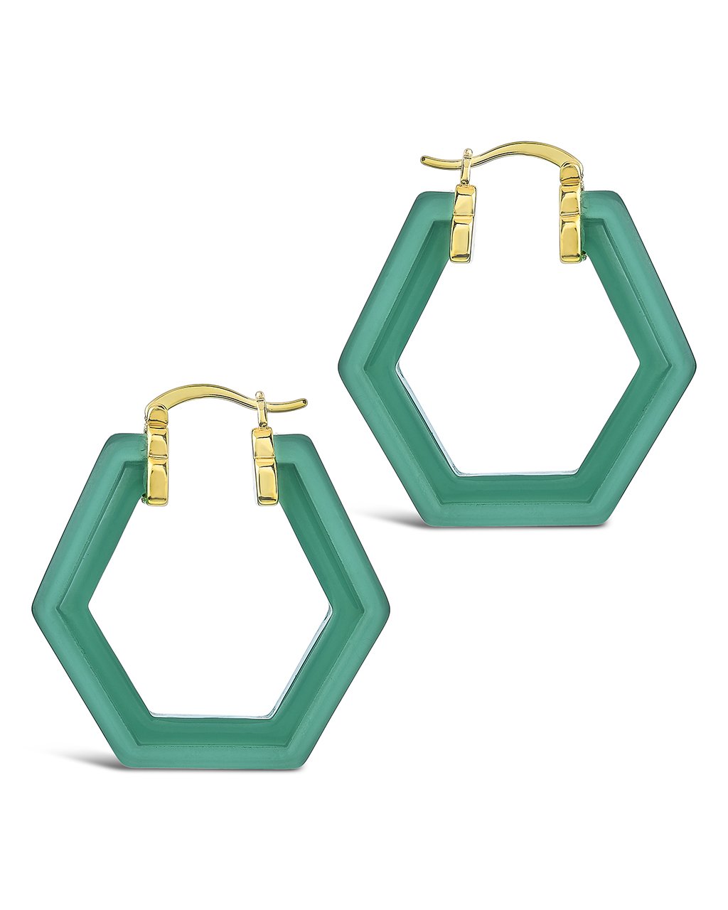 Lucite Hex Hoops Earring Sterling Forever Gold Forest