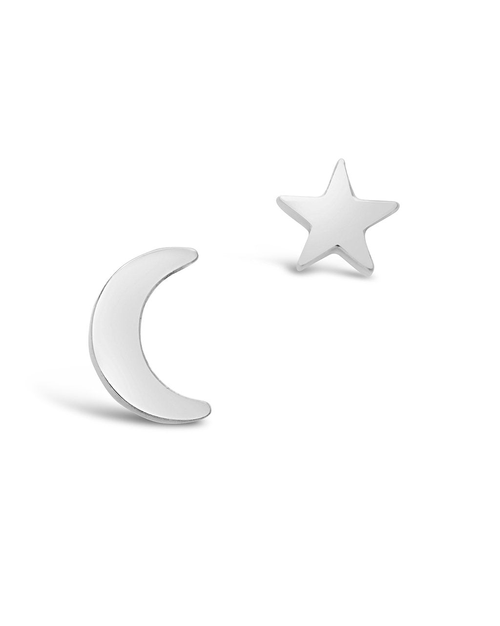Sterling Silver Crescent & Star Asymmetrical Studs - Sterling Forever