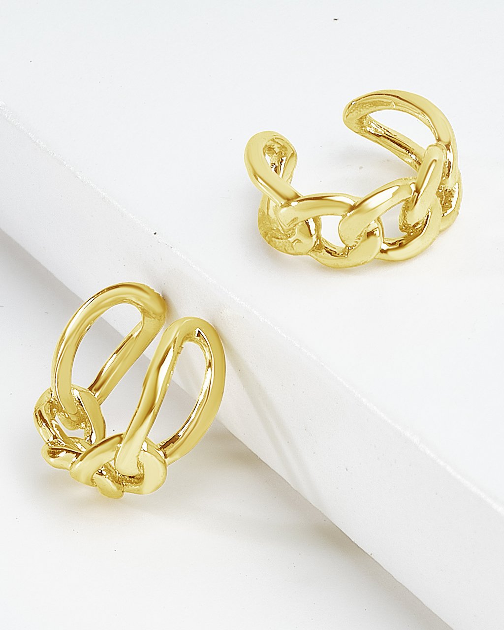 Sterling Silver Figaro Chain Ear Cuffs Earring Sterling Forever Gold 