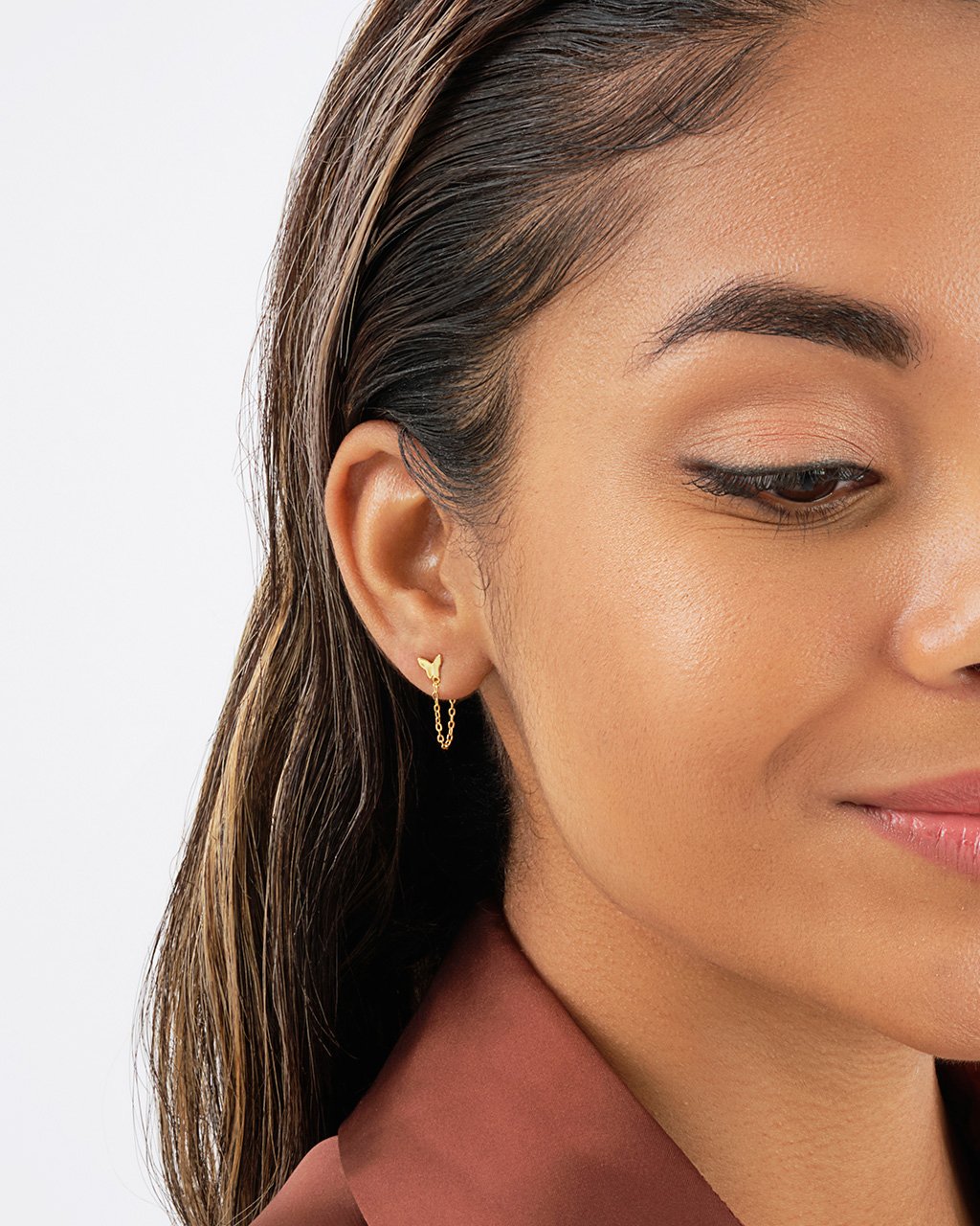 Sterling Silver Butterfly Studs with Chain Drop Earring Sterling Forever 
