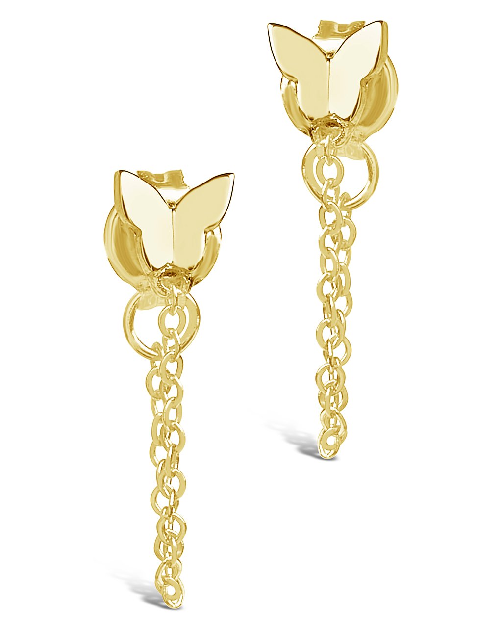 Sterling Silver Butterfly Studs with Chain Drop Earring Sterling Forever Gold 