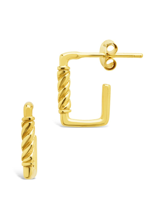 Sterling Silver Polished Rectangular Carabiner Stud Hoops Earring Sterling Forever Gold 