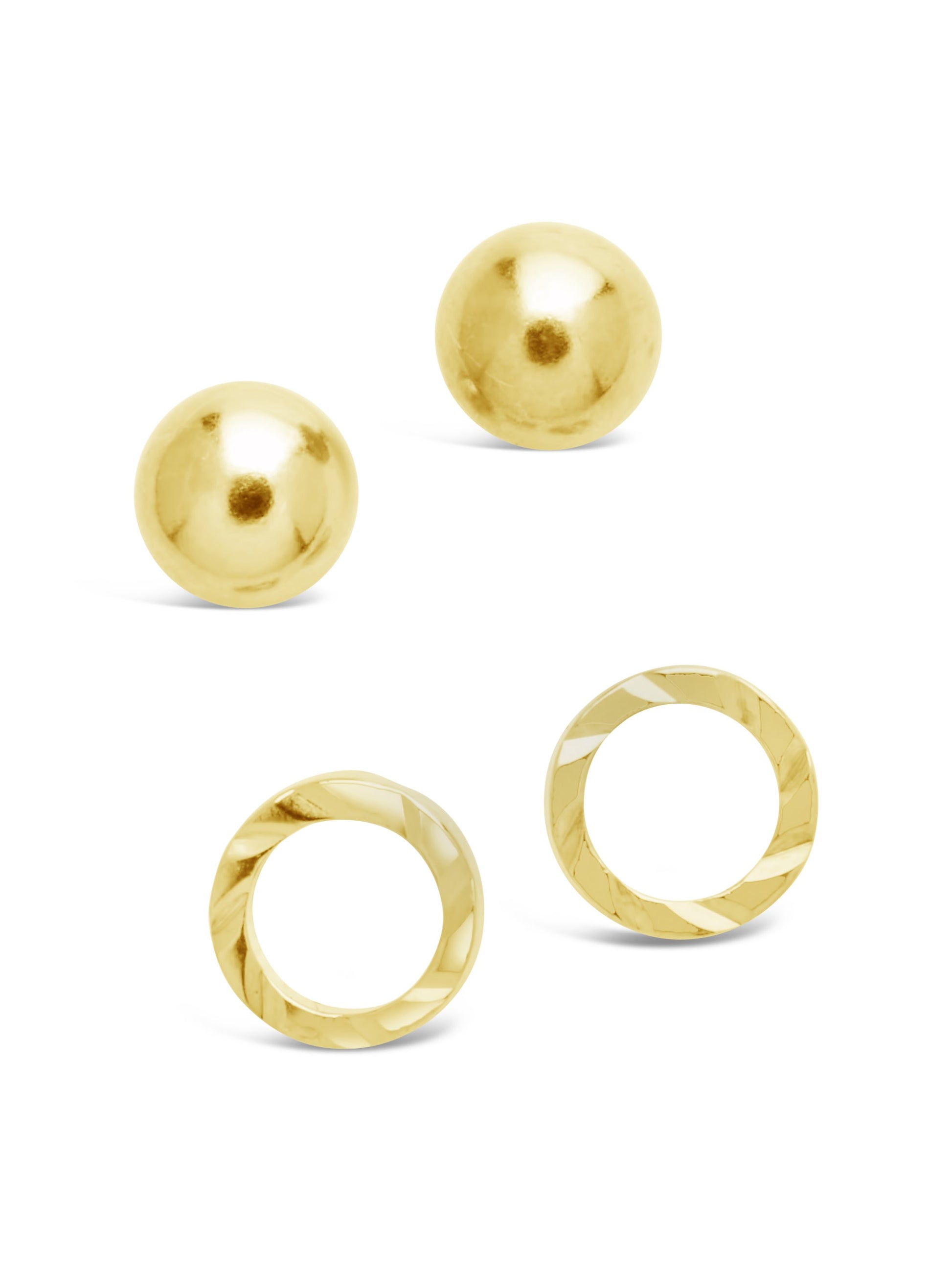 Sterling Silver Sphere & Textured Circle Stud Set of 2 Earring Sterling Forever Gold 